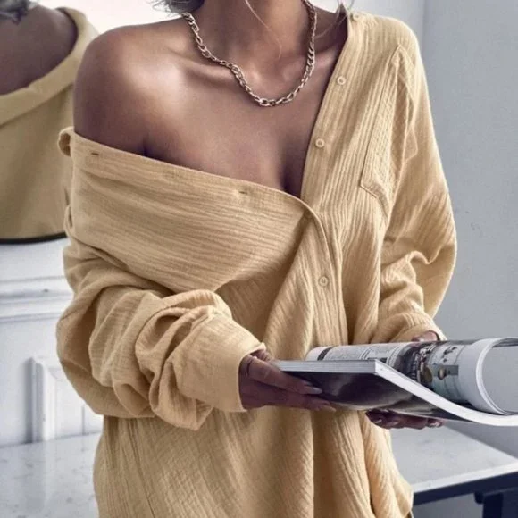 Casual Textured Pocket Patched button down Blouse khaki - Picture 6 of 7